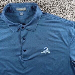 Peter Millar Summer Comfort Mens XL Blue polka Dot Golf Polo Shirt Mossy Oak